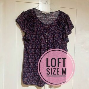 🗽LOFT Navy and Pink Floral Blouse Drappy fit